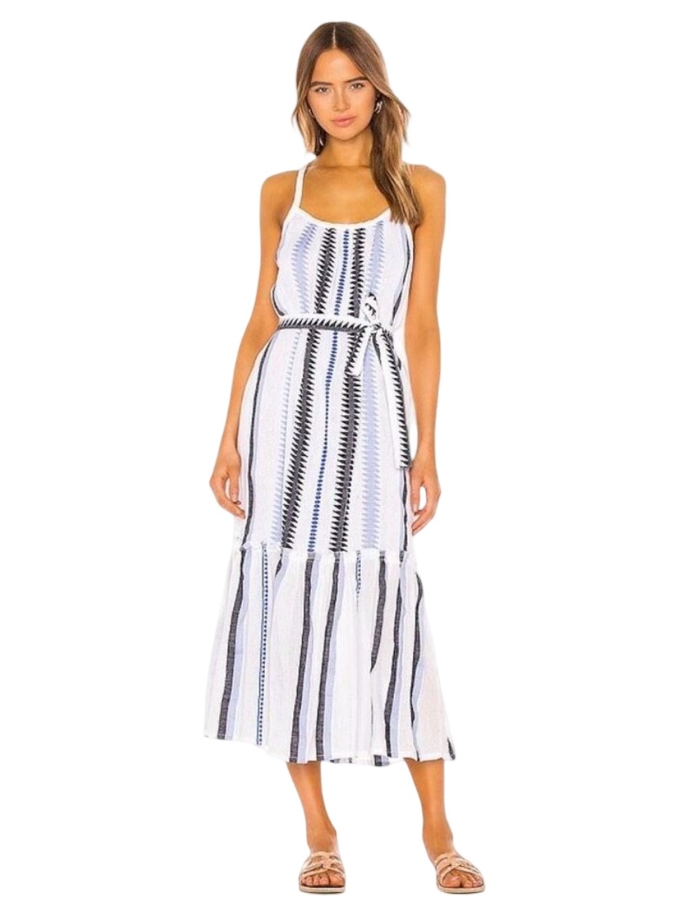 lemlem Aster Sun Maxi Dress - Size Large - Steel Blue